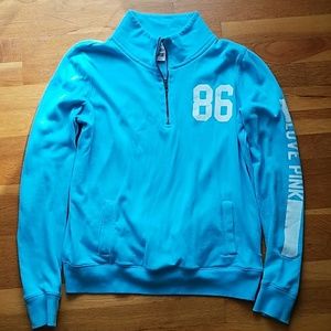 PINK light blue soft Quarter zip size small